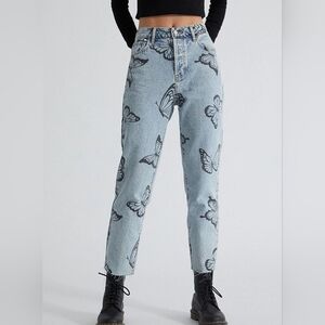 Pacsun High Waist Butterfly Print Straight Leg Jeans